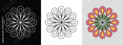 Simple teardrop mandala with symmetrical shapes and bright lively colors for vibrant decor.