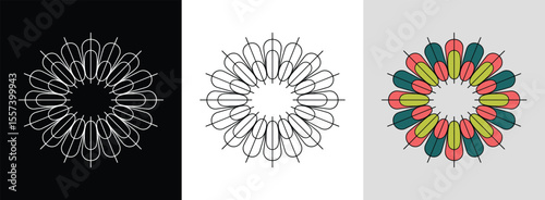 Starburst mandala with layered segments and bright geometric colors for vibrant decor.