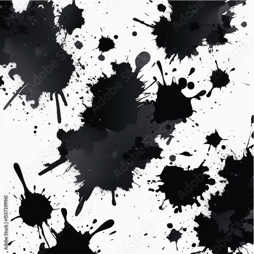 A vector grunge background with a black ink splat creates a dirty paint stain illustration