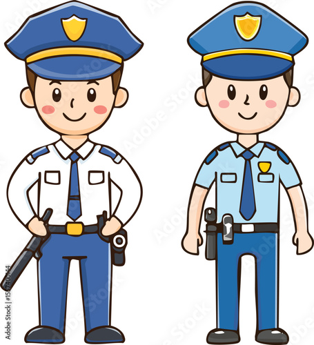 set of funny cartoon policeman
