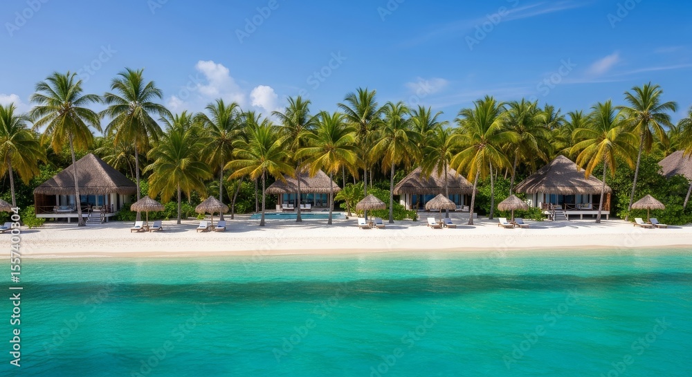 Luxury Overwater Bungalows on Pristine Tropical Beach Luxury Overwater Bungalows on Pristine Tropical Beach