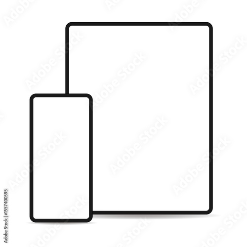 Black smartphone and tablet mockup with shadow on white background