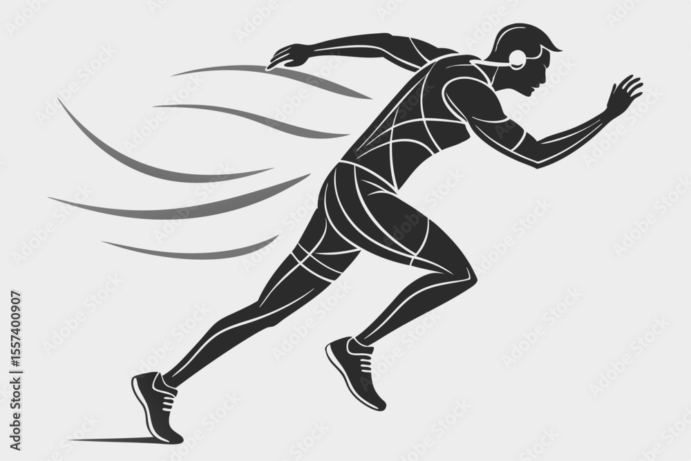 Fototapeta premium Abstract Line Art Silhouette Human Figure in Dynamic Motion Design