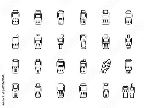 Bundle of POS Terminal Icon Set – Silhouette Style Payment Machines, Card Readers, and Transaction Devices on White Background for Retail, Finance, and E-commerce Use