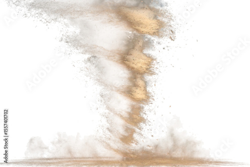 Spiralling sand dust tornado vortex forming dramatic desert swirl - PNG Transparent Background.