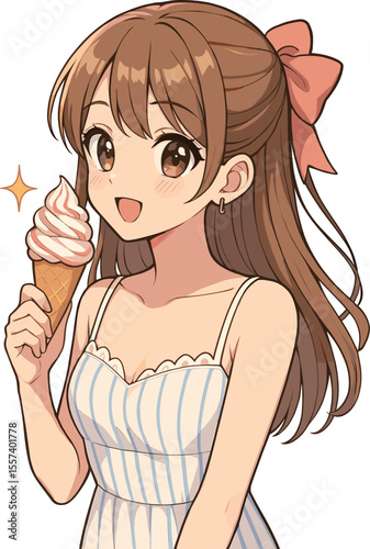 アイスクリームを持つ女性のイラスト