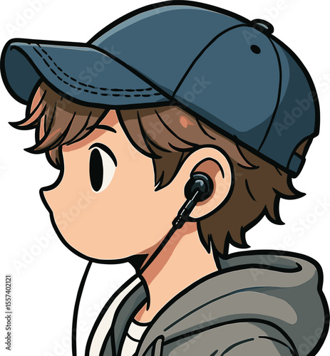 イヤホンを付けた帽子少年のイラスト