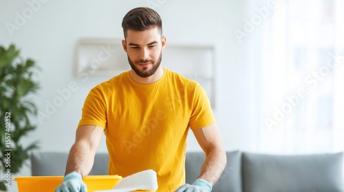 Young Man Cleaning Tools on a Neat Table