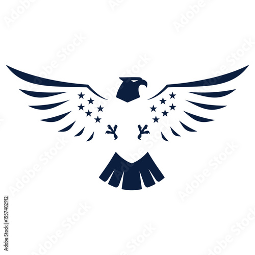 Icon of eagle with spread wings and stars symbolizing strength and patriotic pride in design
