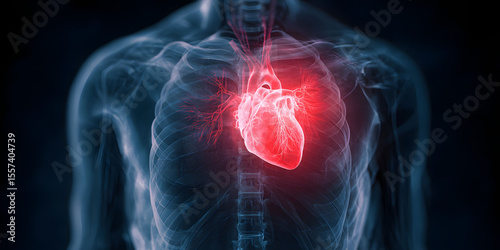 Glowing Human Heart Anatomy Medical Illustration