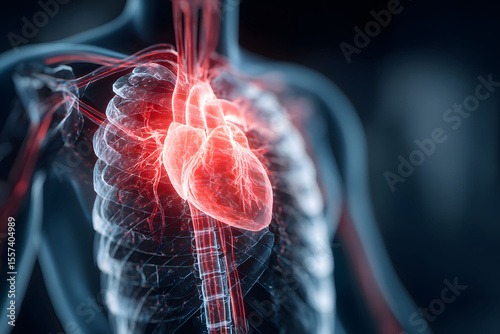 Glowing Human Heart Anatomy 3D Render