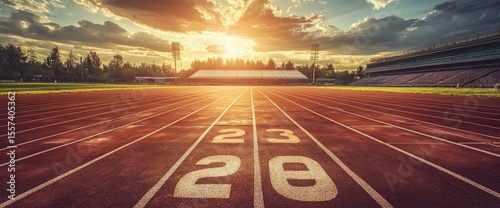Empty running track at sunset