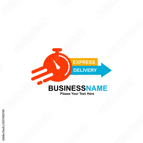 Express Delivery logo with a fast-moving clock and arrow, ideal for quick shipping services.