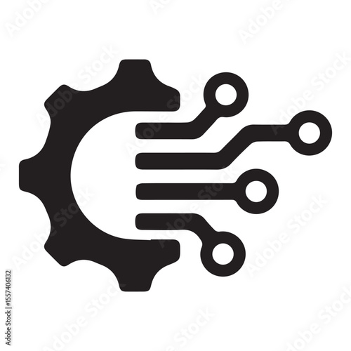 Icon of gear with circuit lines symbolizing technology and mechanical innovation for tech designs