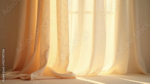 Golden Hour Drapes Soft Sunlight Illuminates Sheer and Heavy Fabric Curtains, Creating a Serene and Peaceful Atmosphere in a Room