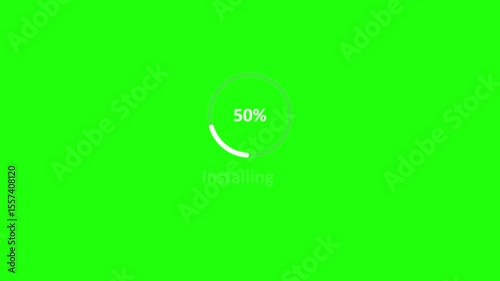 Installing circle loads on the device screen with a smooth animation. Software installation process. Please wait installing in progress. Circular UI UX loading animation on green  screen