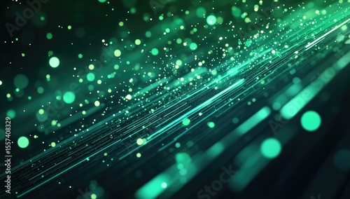 Abstract teal-green digital art with streaks and bokeh