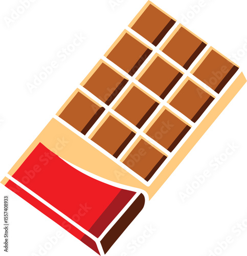 Stylized chocolate bar with red wrapper