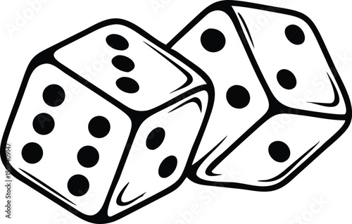 Black and white illustration of two dice in a bold street art style. The design captures the essence of flash tattoo culture and represents the themes of chance and risk. Vector illustration.