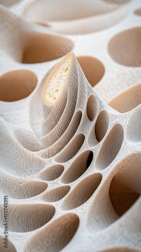 Intricate, layered, organic design with hollowed-out spaces