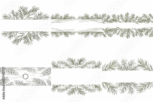 Set of dividers with a horizontal line and centered symbol in sketch style, softly drawn with green pencil, balanced and thin composition on a white background
