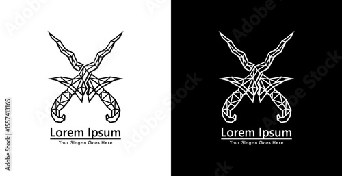 A logo design in the form of a crossed keris with a modern geometric style