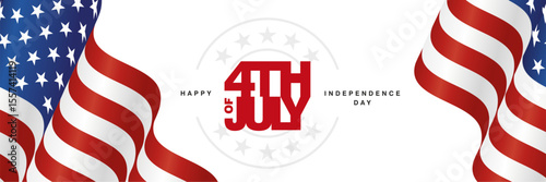 USA banner, pattern for 4th of July. USA wavy flag, compact bold typography lettering message 4th of July on white background
