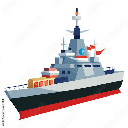 Detailed Vector Illustration of a Warship on a White Background Ideal for Naval History or Military Design