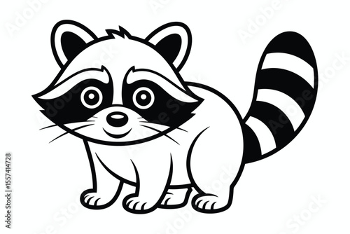 Black and white cartoon raccoon illustration with striped tail and smiling face 1