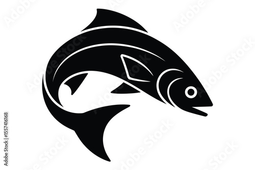 Black and White Fish Jumping Illustration salmon trout