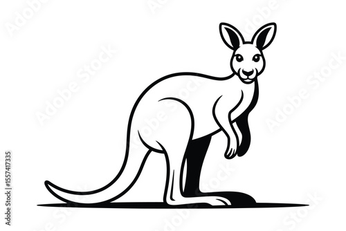 Black and white illustration of a kangaroo standing on its hind legs
