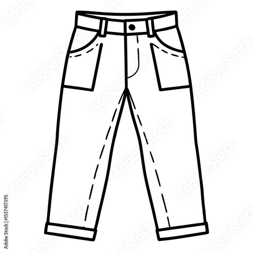 Detailed vector sketch of denim jeans a garment design template for fashion and apparel creation