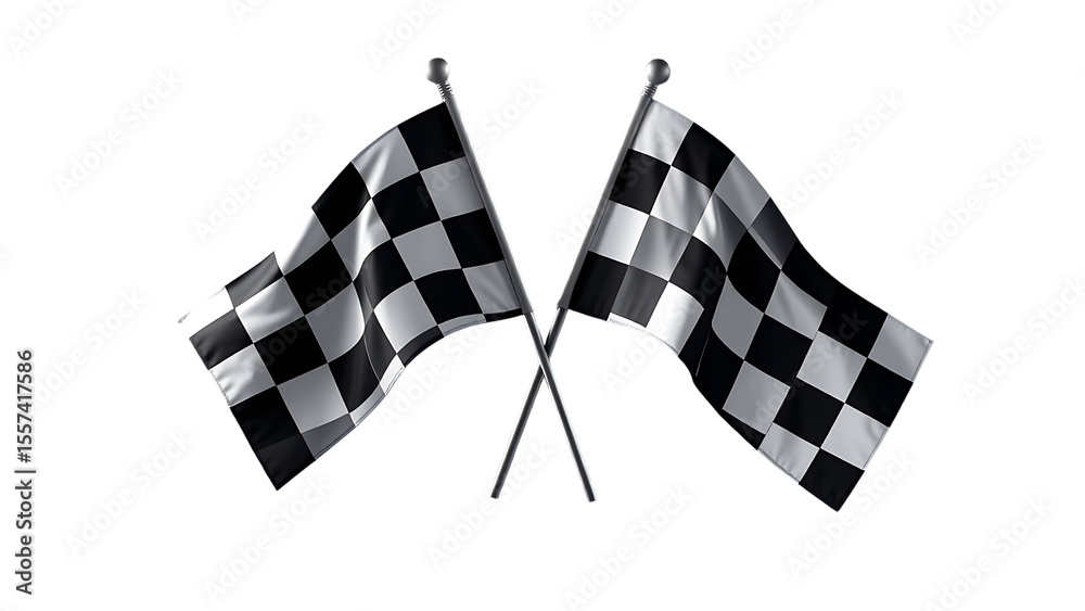 Fototapeta premium Two crossed checkered racing flag isolated on transparent background