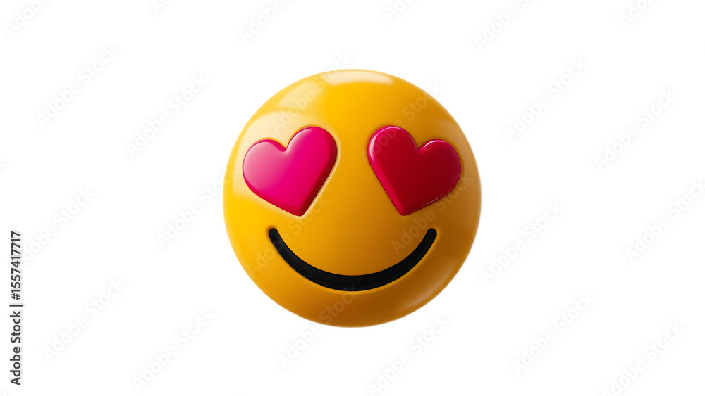 Fototapeta premium Happy Emoji Face with Heart Eyes isolated on transparent background