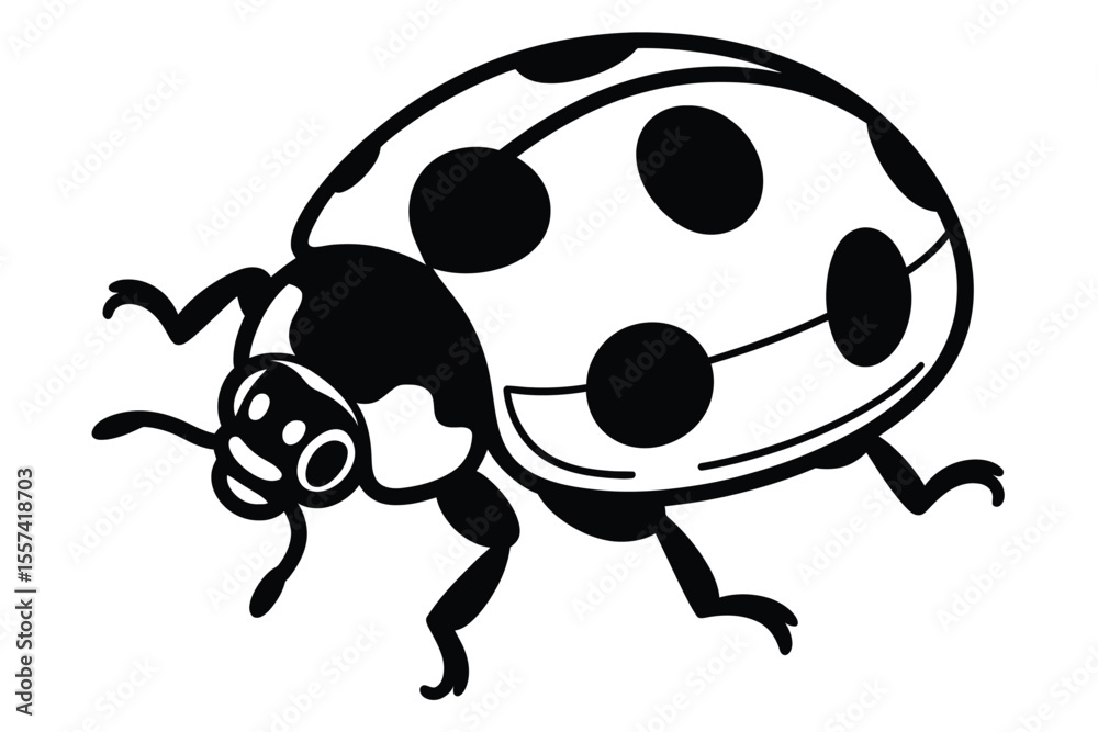Fototapeta premium Black and white ladybug illustration with spots and legs on white background