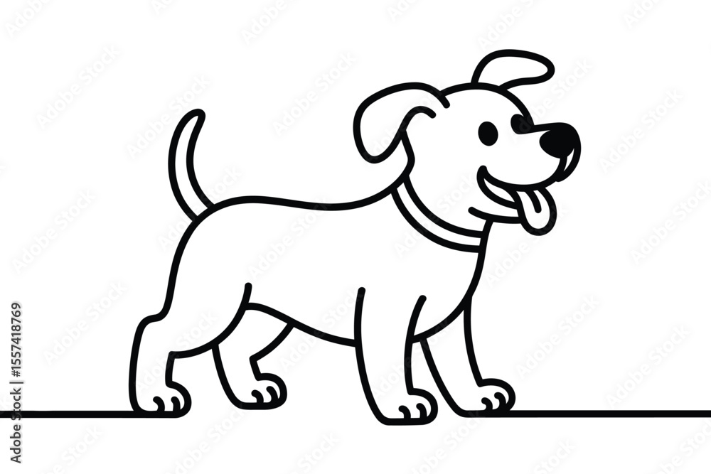 Fototapeta premium Black and white line art dog illustration with tongue out
