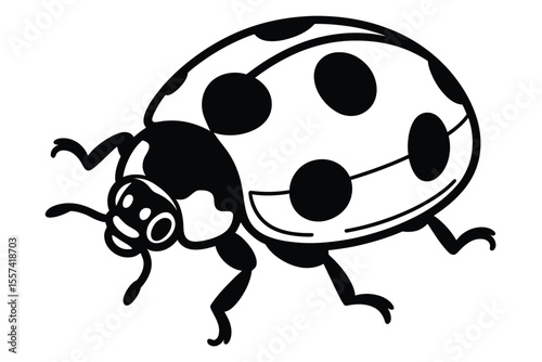 Black and white ladybug illustration with spots and legs on white background