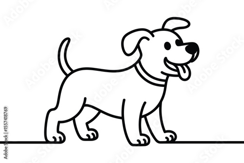 Black and white line art dog illustration with tongue out