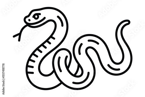 Black and white line art illustration of a snake with its tongue out