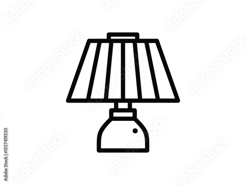 Flat table lamp outline symbol. Modern flat-style icon of a desk lamp with bold outline, ideal for UX wireframes, websites, and smart home apps.
