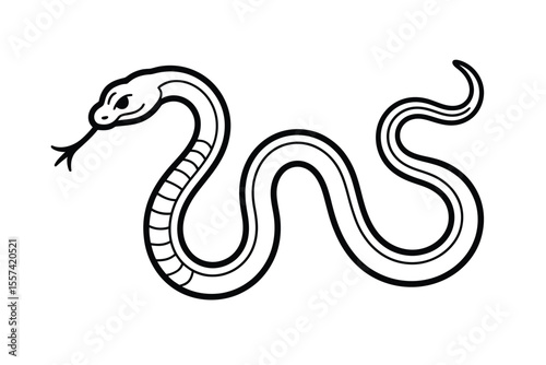 Black and white snake illustration with forked tongue on white background