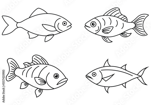 Collection of tropical fish icons for aquatic design. Fish icons for marine biology, ocean life. Vector illustration.