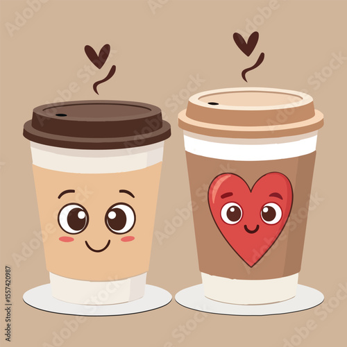 A Cartoon illustration of a Coffee cup and a cute face Coffee Cup Vector Art Design 