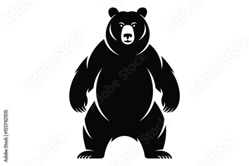 Black Bear Silhouette Standing Frontal on White Background 1