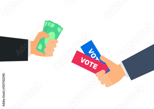 hand with money buy fake votes election falsification corruption concept vector illustration