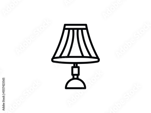 Modern vector icon of desk lamp. A stylized black outline of a table lamp, designed for digital use in modern interfaces and web elements.