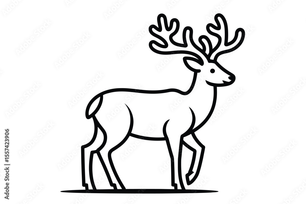Obraz premium Black Line Art Deer Illustration on White Background