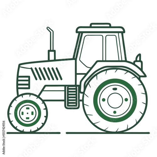 Side View Farm Tractor Illustration Featuring Agricultural Machinery and Rural Transportation in a Colorful Design