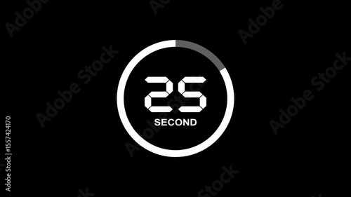 Circle countdown timer 30 second on black background. 30 to 0 second animation. 4K video