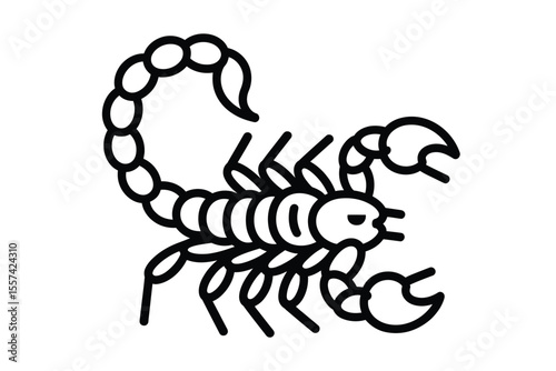 Black line art scorpion illustration on white background